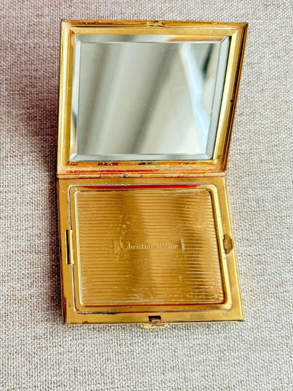 Vintage 1960s Christian Dior Swiss Made Powder Compact Gold Basketweave Mesh